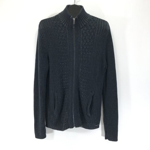 Calvin Klein Full Zip Mock Neck Sweater Men's Large Rib Knit Pockets Casual - Picture 1 of 9